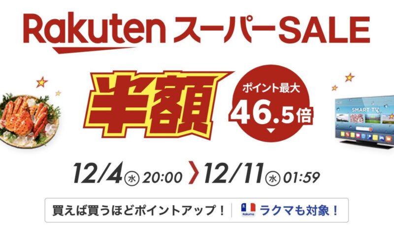 12/4〜12/11楽天スーパーセール開催！ポイント最大46倍でコストコ人気商品もお得に！