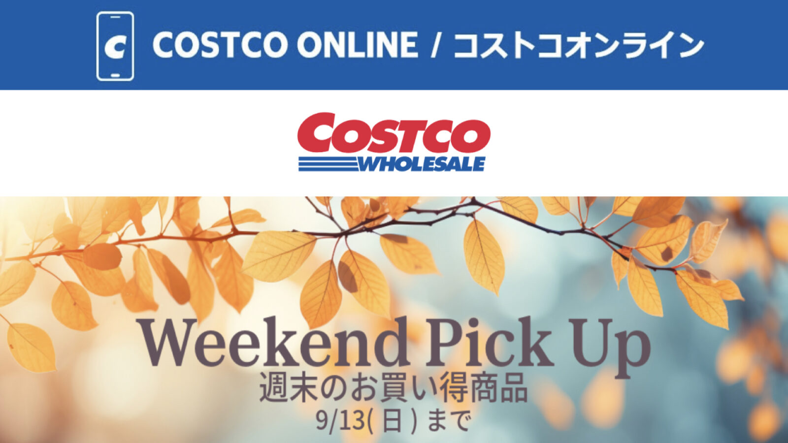 コストコオンライン限定の割引クーポン！2026年9月11日〜9月13日のお買い得商品一覧