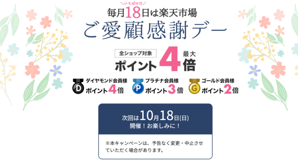 楽天毎月18日の「ご愛顧感謝デー」
