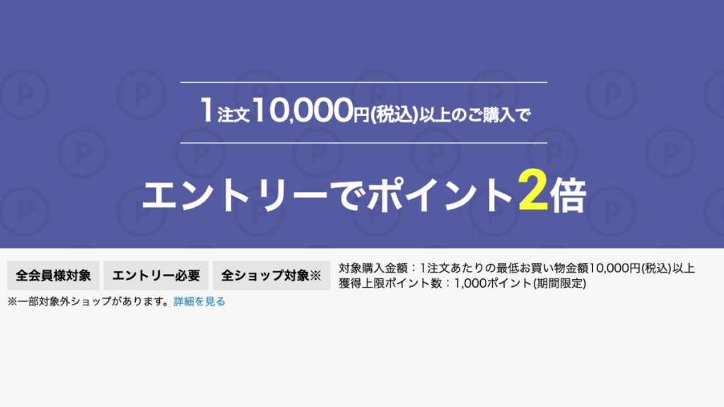 楽天スーパーSALE1注文1万円以上でポイント2倍キャンペーン