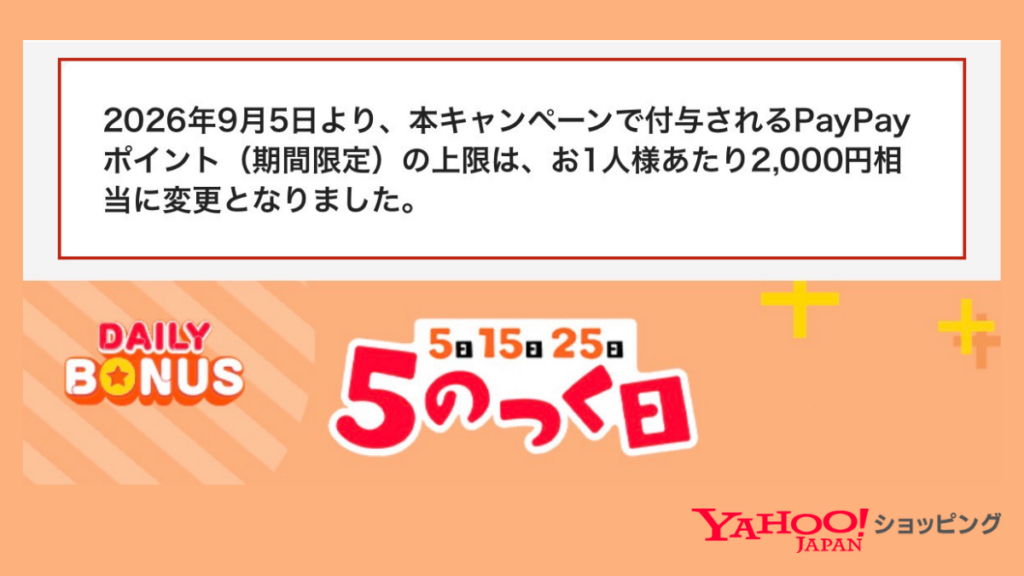 Yahoo!ショッピング「5のつく日」2026年9月のポイント上限変更概要