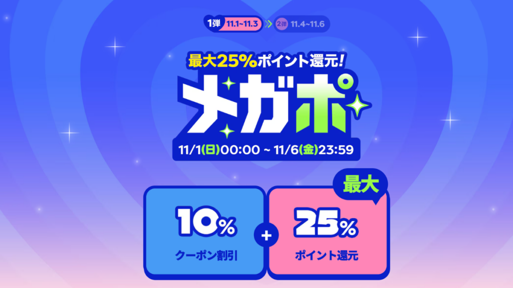 Qoo10メガポ2026年11月の開催日程と10%OFFクーポン・最大25%ポイント還元条件
